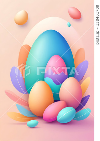 A modern Easter composition of several eggs covered in delicate gradient colors. Placed on a pastel background 138461709