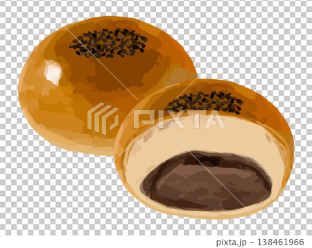 One whole anpan and one cut in half so the cross-section is visible. 138461966