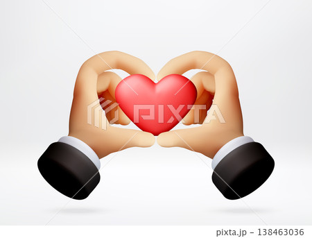 3D Hands forming heart shape around red heart icon 138463036