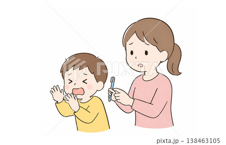 歯磨きを嫌がる男の子 138463105