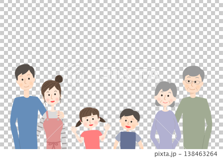 笑顔で見上げている三世代家族 138463264