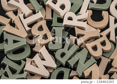 Pile of old vintage wooden letters. Typography background composition. 138463265