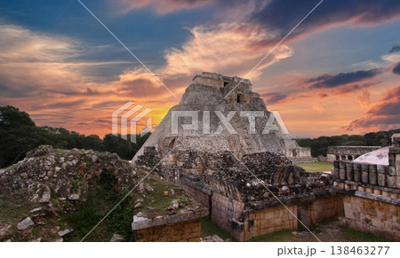 Pyramid of the magician, Uxmal, Yucatan, Mexico 138463277