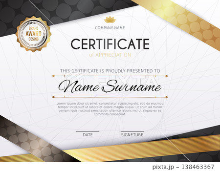 Certificate template with golden decoration element. Design diploma graduation, award. Vector illustration. 138463367