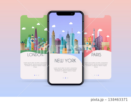 Onboarding screens user interface kit for mobile app templates concept of travel and ticket booking. Concept for web banners, websites, infographics. 138463371
