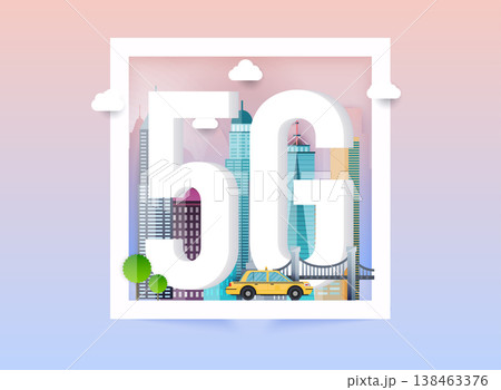 5g network logo in the smart city. Vector technology icon network sign 5G. 138463376