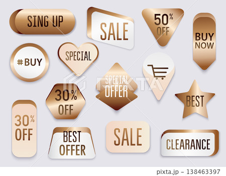 Collection of golden premium promo seals/stickers. Isolated vector illustration. 138463397