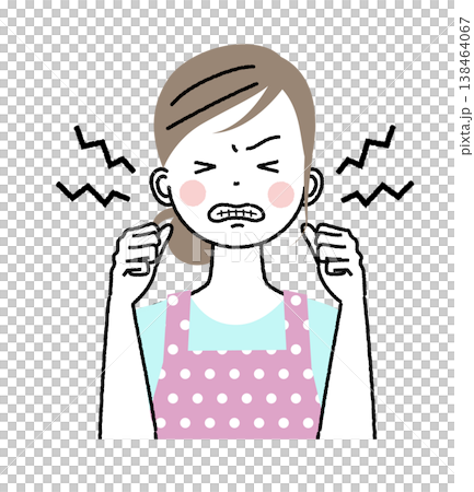 エプロンをした女性 イライラしてヒステリックな表情をしている女性 エプロンをした女性 イライラしてヒステリックな表情をしている女性 138464067