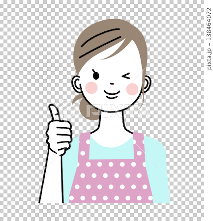 エプロンをした女性　ウインクしながら親指を立てている女性 138464072
