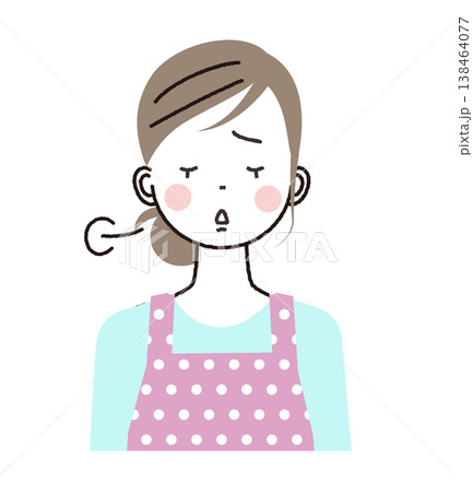 エプロンをした女性 ため息をついている女性 エプロンをした女性 ため息をついている女性 138464077