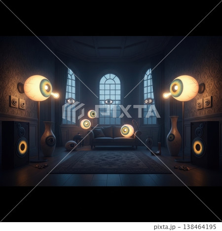 Fantasy Glowing Portal Room With Symmetrical Architecture And Magical Lighting Fantasy Glowing Portal Room With Symmetrical Architecture And Magical Lighting 138464195