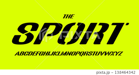 Garage service font, bold italic letters, dynamic alphabet for car racing logo and headline, automotive typography, sport game design. Vector typographic design 138464342