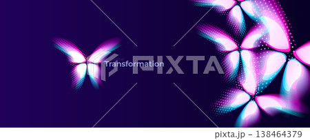 Butterfly Icon Logo Digital Transform Concept, AI Science Tech Transformation Background, Machine Learning Symbol, Abstract Insect Robot Technology, Halftone Effect. Vector Illustration 138464379