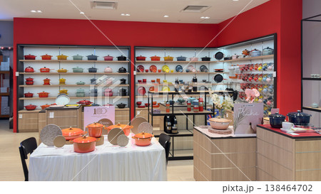 Colorful cookware display in Penang store featuring various kitchen items Colorful cookware display in Penang store featuring various kitchen items 138464702