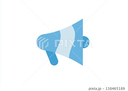 Stylish blue megaphone symbolizes announcement, promotion, and broadcasting on a clean white backdrop for various communications. Stylish blue megaphone symbolizes announcement, promotion, and broadcasting on a clean white backdrop for various communications. 138465189