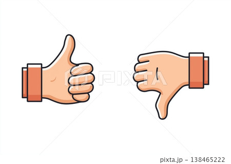 Hands expressing positive and negative feedback convey approval or disapproval on a clean white background. 138465222