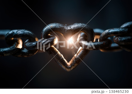 A Heart-Shaped Chain Link Symbolizes Strength, Love and Lasting Connections in Dark Background. A Heart-Shaped Chain Link Symbolizes Strength, Love and Lasting Connections in Dark Background. 138465230