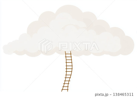 Cartoon cloud with ladder reaching up suggests dreams, aspirations and escape. 138465311