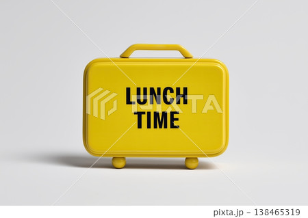 Bright yellow lunchbox on a plain background signals that it is time for a delicious meal during the day. Bright yellow lunchbox on a plain background signals that it is time for a delicious meal during the day. 138465319