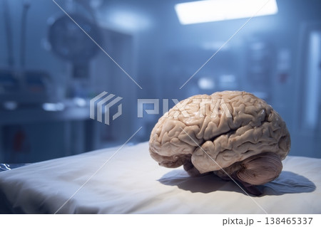 Human brain model displayed in a sterile medical environment representing neuroscience, neurology, research, and the study of the mind. Human brain model displayed in a sterile medical environment representing neuroscience, neurology, research, and the study of the mind. 138465337