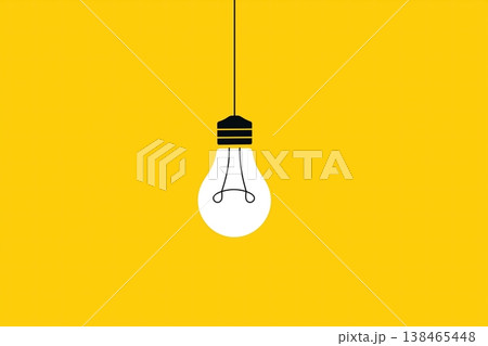 Bright bulb illuminates on yellow background, a symbol of creativity and innovation with simple, minimalist design. Bright bulb illuminates on yellow background, a symbol of creativity and innovation with simple, minimalist design. 138465448