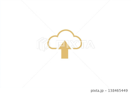 Golden cloud upload icon, simple and modern design suggesting data transfer and online storage solutions for business or personal use. 138465449