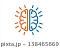 Graphic illustration representing the human brain with creative thinking and intelligence, in orange and blue colors. 138465669