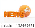 Orange news letters and sphere with a connectivity signal present a modern journalism and broadcasting concept. 138465671