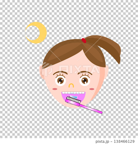 Toothbrushing illustration: Child with toothbrush, oral care, dental, cavity prevention, health, simple material. Toothbrushing illustration: Child with toothbrush, oral care, dental, cavity prevention, health, simple material. 138466129