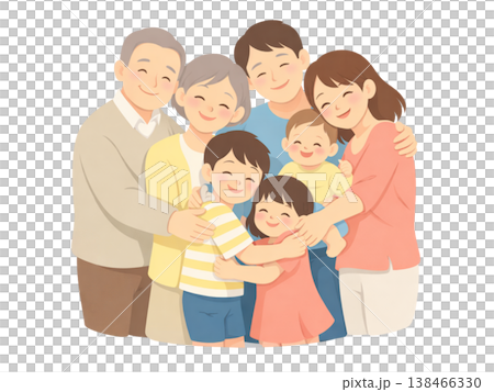 Grandfather holding a baby and his family 138466330