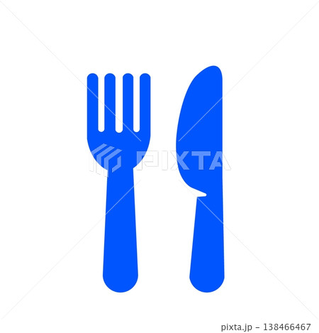 フォークとナイフのシルエットアイコン　レストラン・食事シンボル（青） 138466467