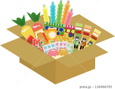 段ボールに入った駄菓子 138466705