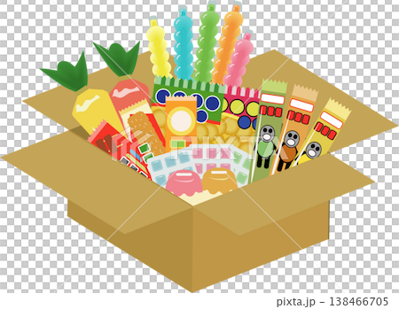 段ボールに入った駄菓子 138466705
