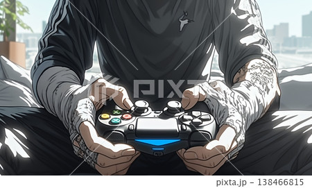 ゲームに集中する男性の手元｜コントローラーを握る若い男性のライフスタイルイメージ