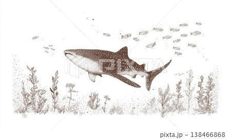 Shark swimming in ocean with fish 138466868