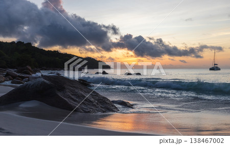 Dark coastal landscape photo of Anse Lazio, Seychelles Dark coastal landscape photo of Anse Lazio, Seychelles 138467002