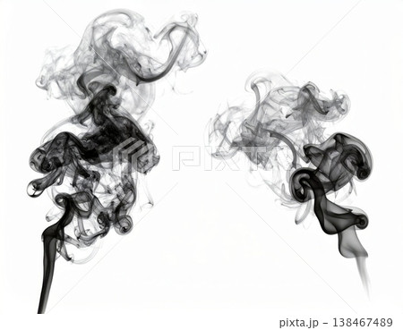 Black smoke over white background, magic relaxing atmosphere Black smoke over white background, magic relaxing atmosphere 138467489