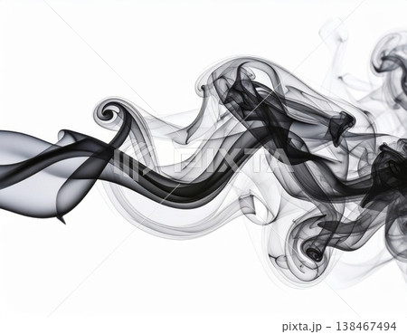 Black smoke over white background, magic relaxing atmosphere Black smoke over white background, magic relaxing atmosphere 138467494