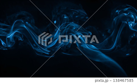 Blue Smoke over Black Background, Magic Relaxing Atmosphere Illustration 138467585
