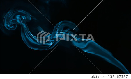 Blue Smoke over Black Background, Magic Relaxing Atmosphere Illustration 138467587
