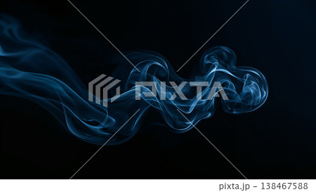 Blue Smoke over Black Background, Magic Relaxing Atmosphere Illustration 138467588