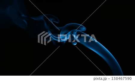 Blue Smoke over Black Background, Magic Relaxing Atmosphere Illustration 138467590