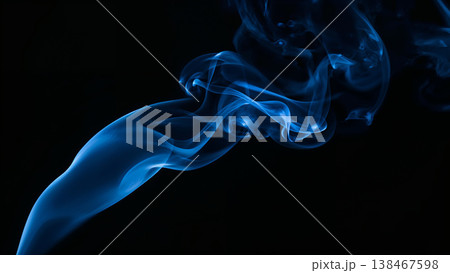 Blue Smoke over Black Background, Magic Relaxing Atmosphere Illustration 138467598
