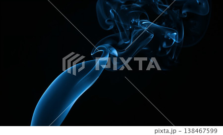 Blue Smoke over Black Background, Magic Relaxing Atmosphere Illustration 138467599