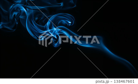 Blue Smoke over Black Background, Magic Relaxing Atmosphere Illustration 138467601