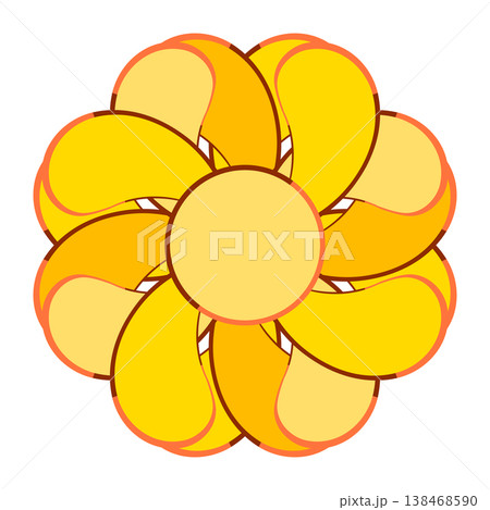 Retro yellow flower icon, groovy sun mandala vector element in 70s floral style 138468590