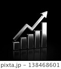 Sleek 3D Growth Chart Icon With Upward Arrow in Brushed Metal on Black Background 138468601