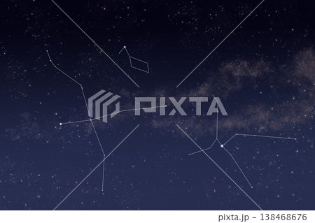 こと座・はくちょう座・わし座の星座線で描く夏の大三角背景 138468676