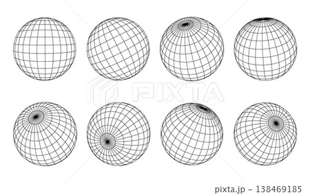 3d geometric circle sphere wireframe set for abstract digital and background shape concept. Round black lines for design element and network technology ball idea. 3d modern dot science art. 138469185