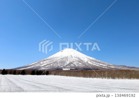 四月初旬、北海道、後志、ニセコ、青天、春来たらし、蝦夷富士、羊蹄山、真狩村、百合根生産日本一の村 138469192